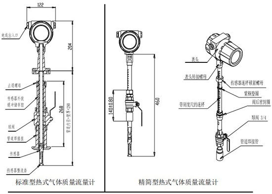 混合氣熱式氣體質(zhì)量流量計(jì)插入式結(jié)構(gòu)圖